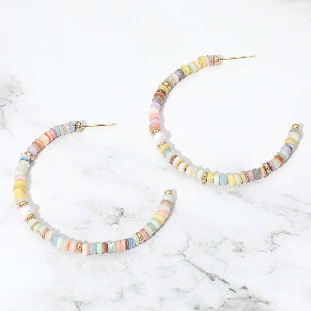 Madeline Love Gold, Multi Pearl Accent Beaded Open Hoop Earrings