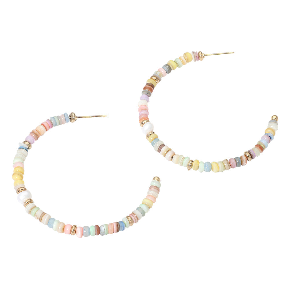 Madeline Love Gold, Multi Pearl Accent Beaded Open Hoop Earrings - desc