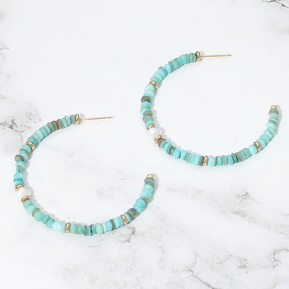 Madeline Love Gold, Turquoise Pearl Accent Beaded Open Hoop Earrings