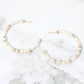Madeline Love Gold, White Pearl Accent Beaded Open Hoop Earrings