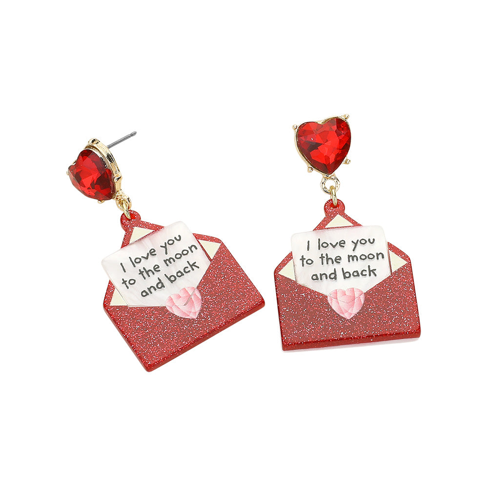 Glittered Resin Love Letter Dangle Earrings