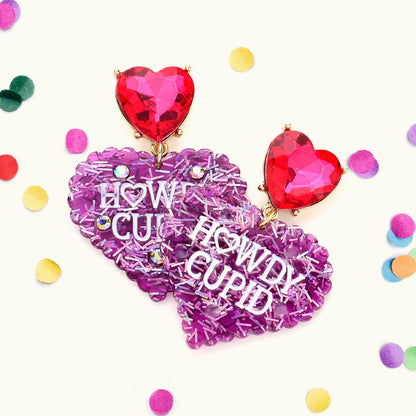 HOWDY CUPID Message Resin Heart Stone Dangle Earrings - Fuchsia - Earrings