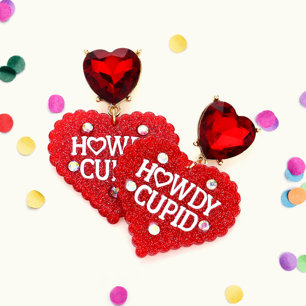 HOWDY CUPID Message Resin Heart Stone Dangle Earrings - Red - Earrings