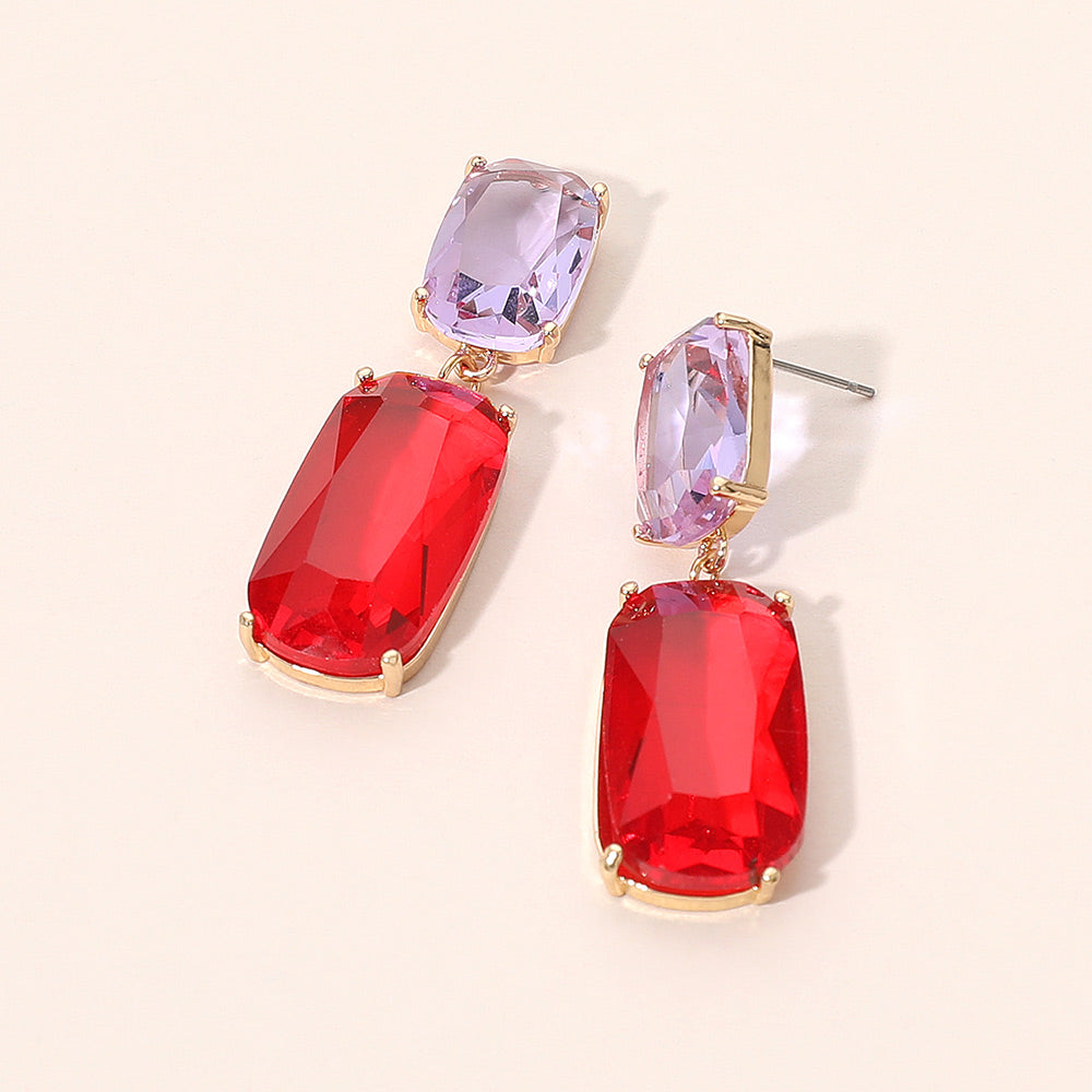 Madeline Love Red Rectangular Dual Gemstone Drop Earrings