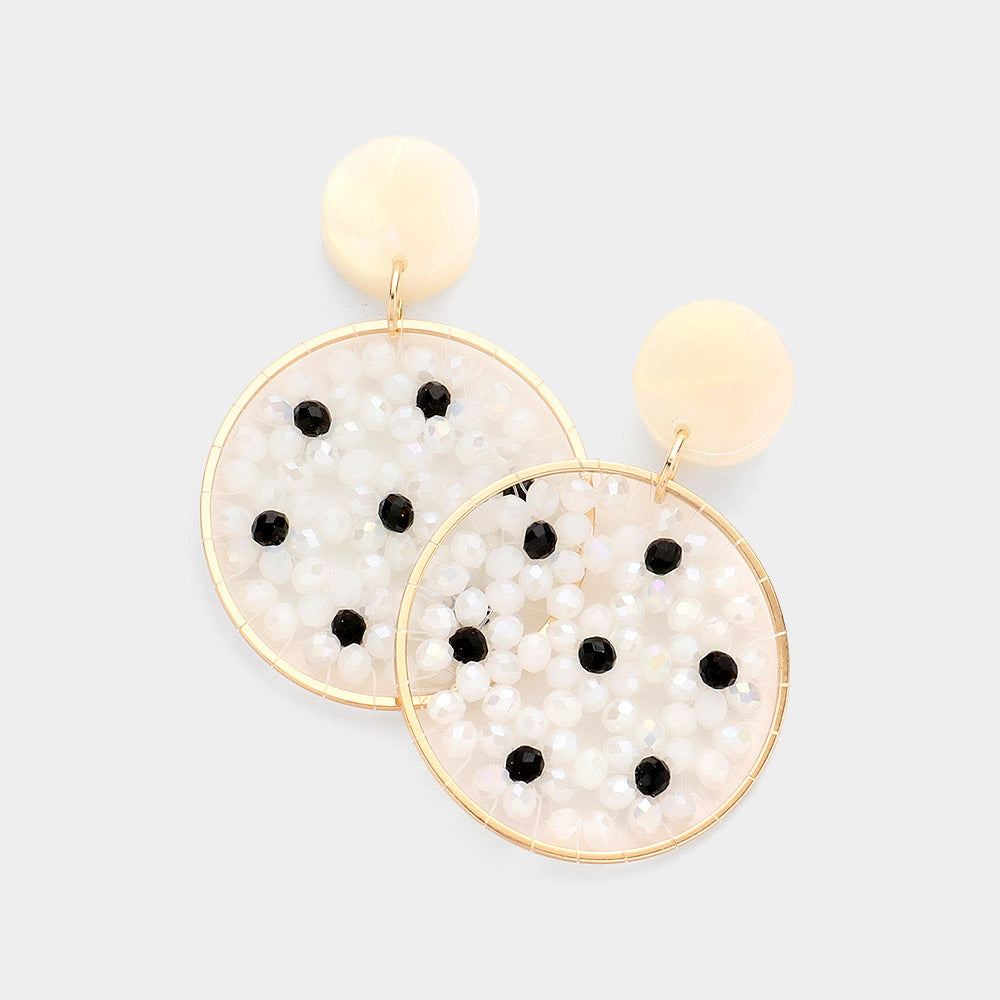Madeline Love White Celluloid Acetate Faceted Bead Round Link Dangle Earrings