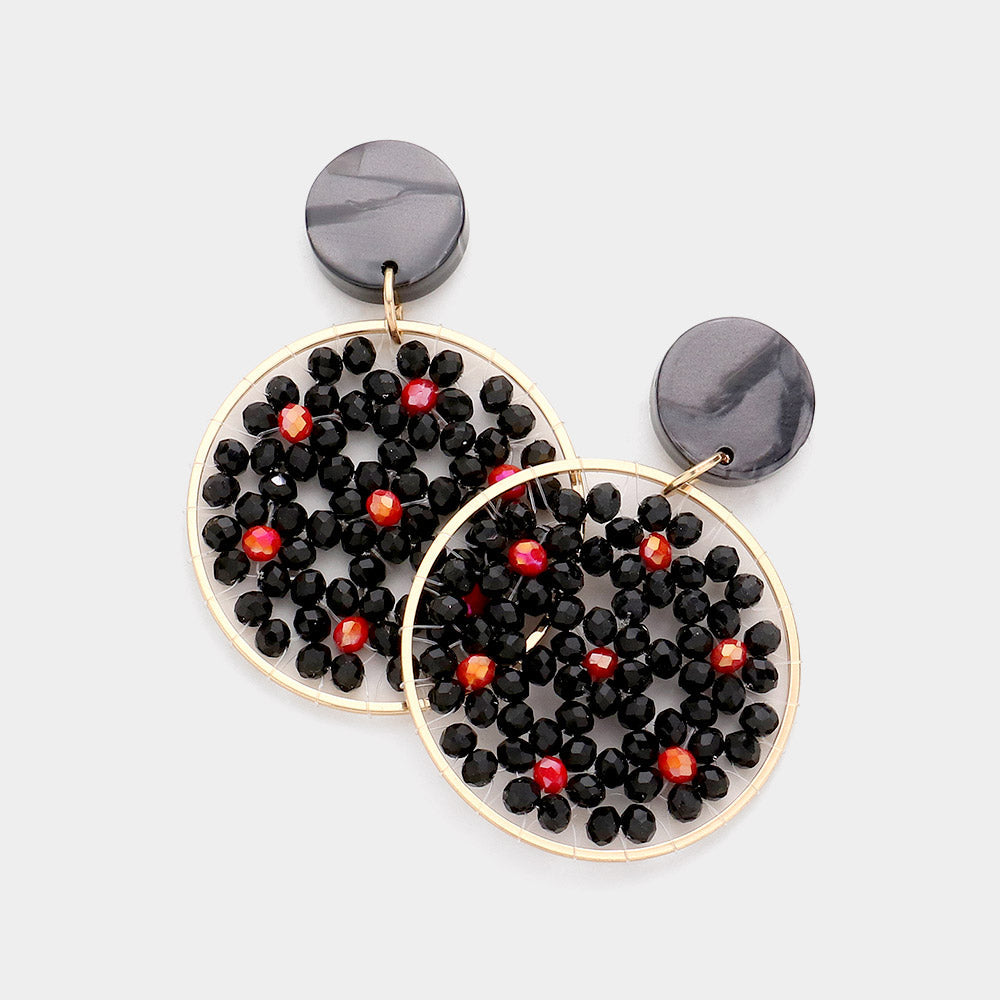 Madeline Love Black Celluloid Acetate Faceted Bead Round Link Dangle Earrings