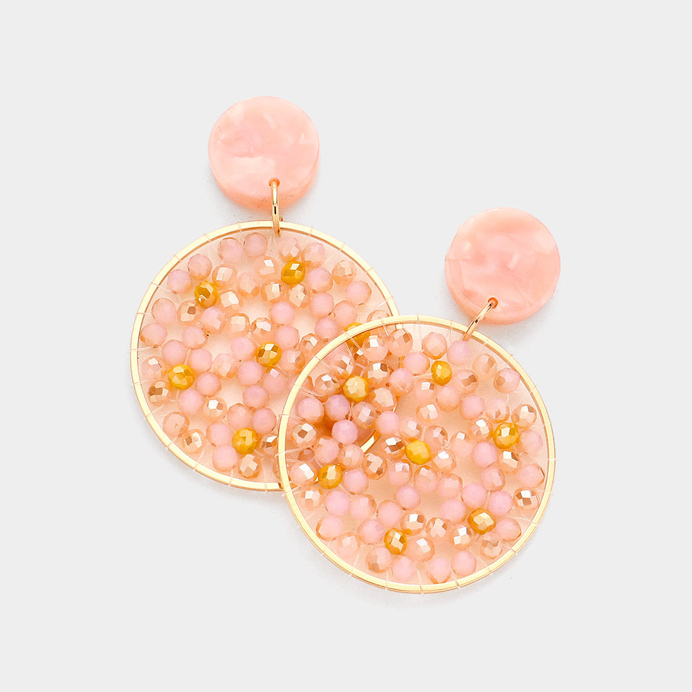 Madeline Love Dust Pink Celluloid Acetate Faceted Bead Round Link Dangle Earrings