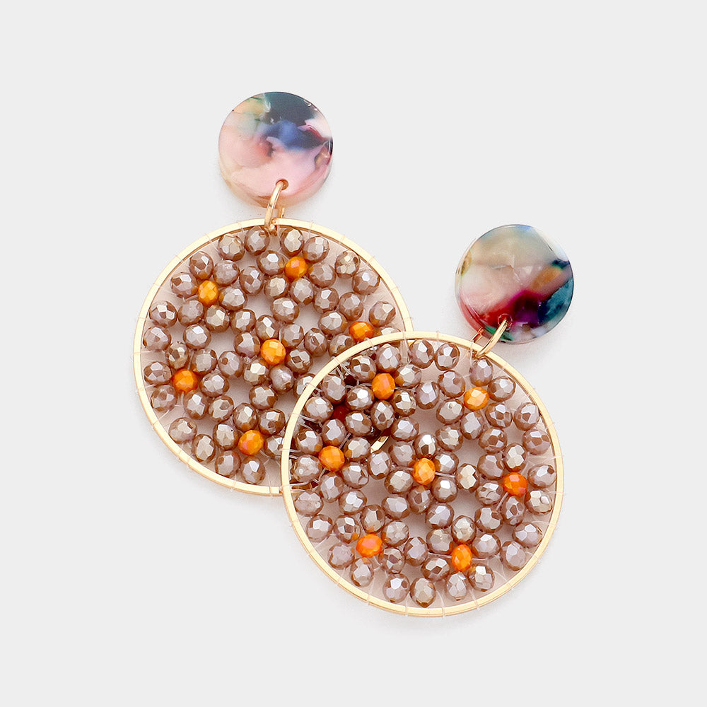Madeline Love Brown Celluloid Acetate Faceted Bead Round Link Dangle Earrings
