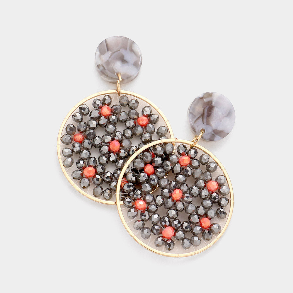 Madeline Love Gray Celluloid Acetate Faceted Bead Round Link Dangle Earrings