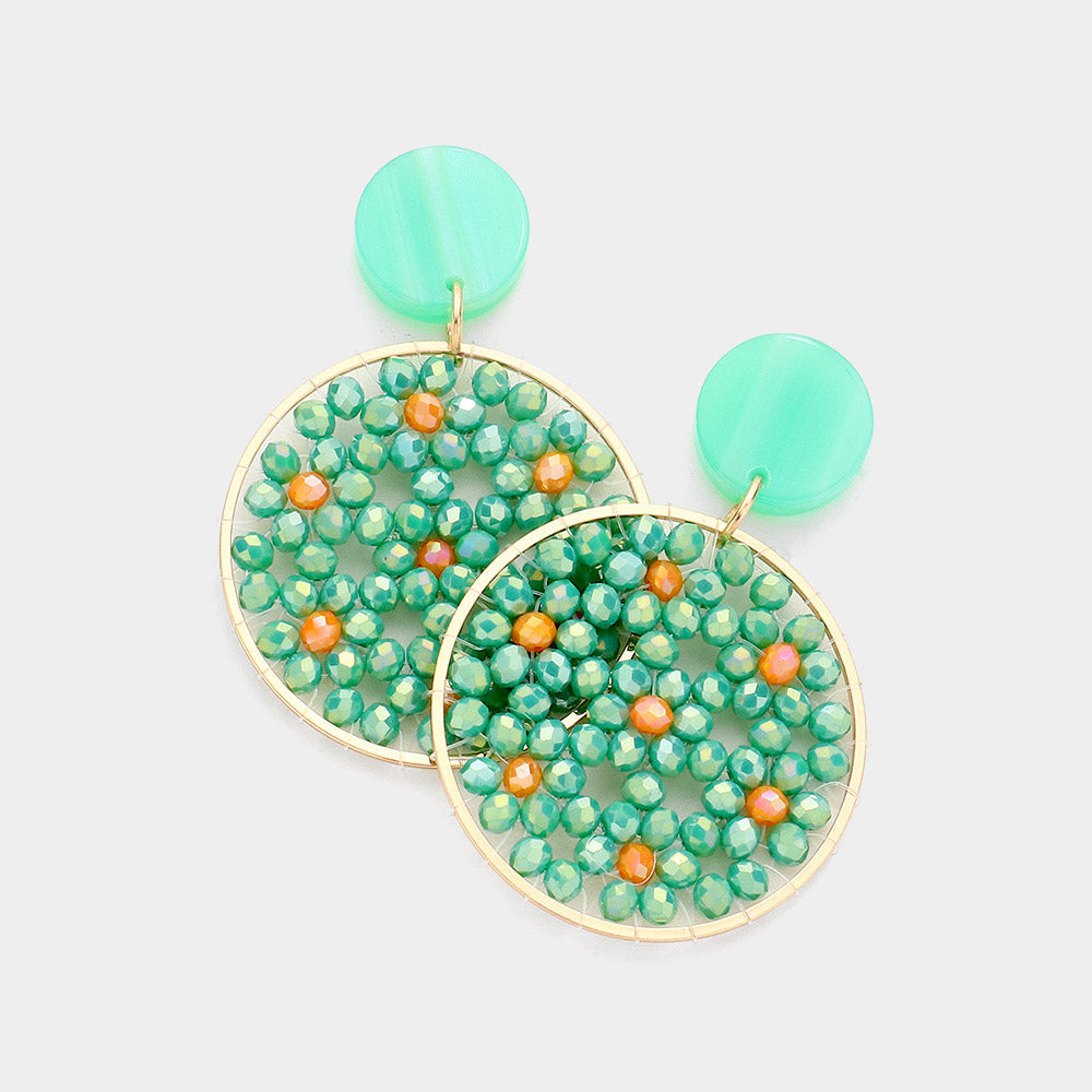 Madeline Love Turquoise Celluloid Acetate Faceted Bead Round Link Dangle Earrings
