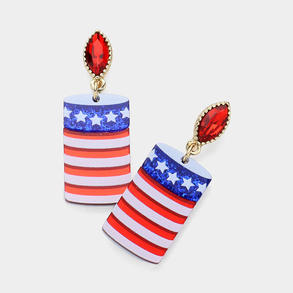 Madeline Love Multi Glittered Resin American USA Flag Beer Can Dangle Earrings