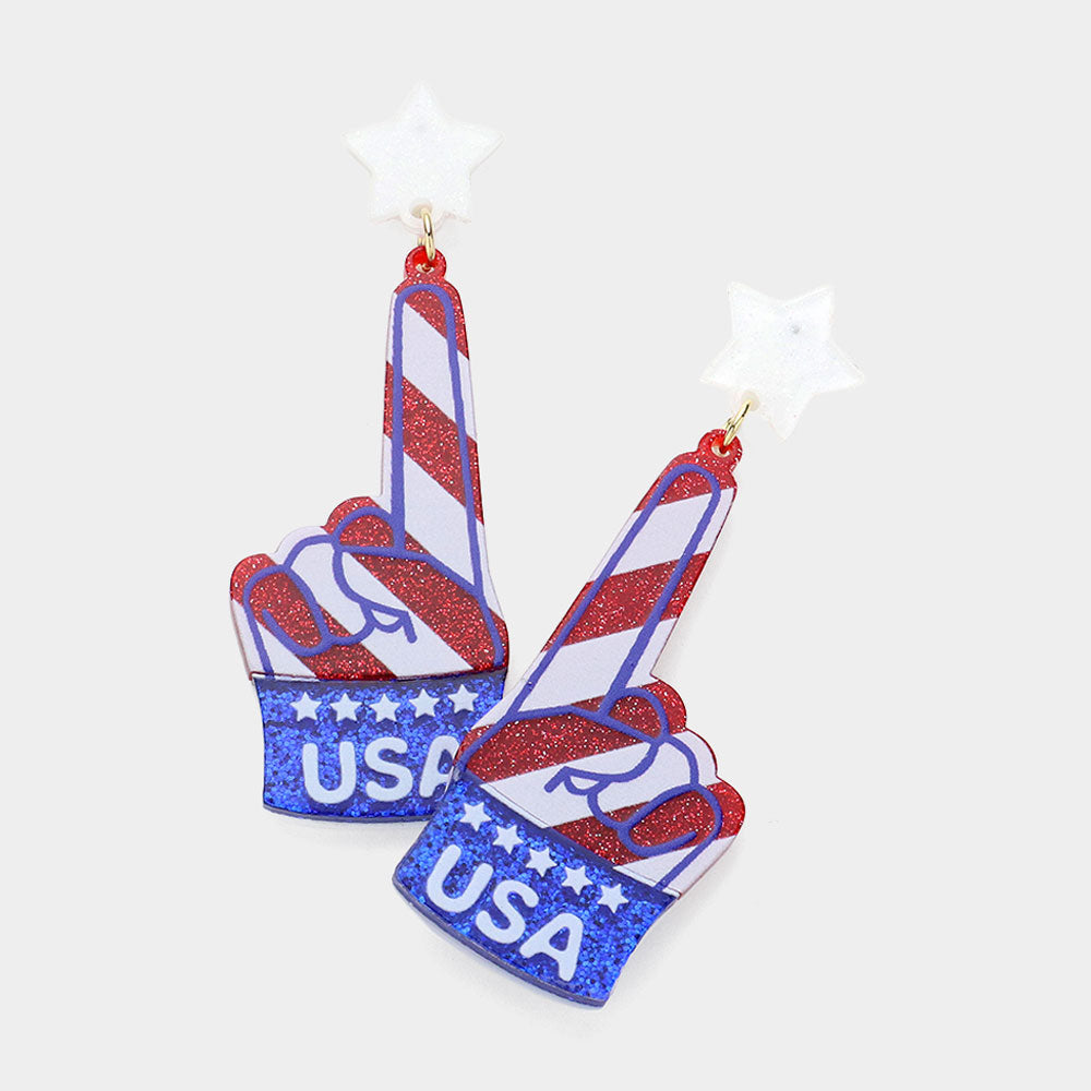Madeline Love Multi Glittered Resin American USA Flag Number One Dangle Earrings
