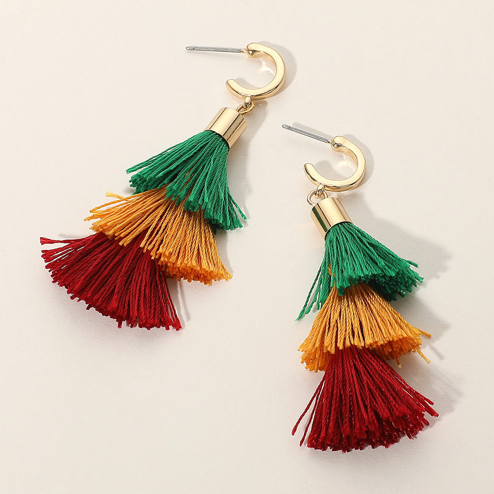Madeline Love Gold, Green, Red, Yellow Multi Color Tassel Drop Earrings