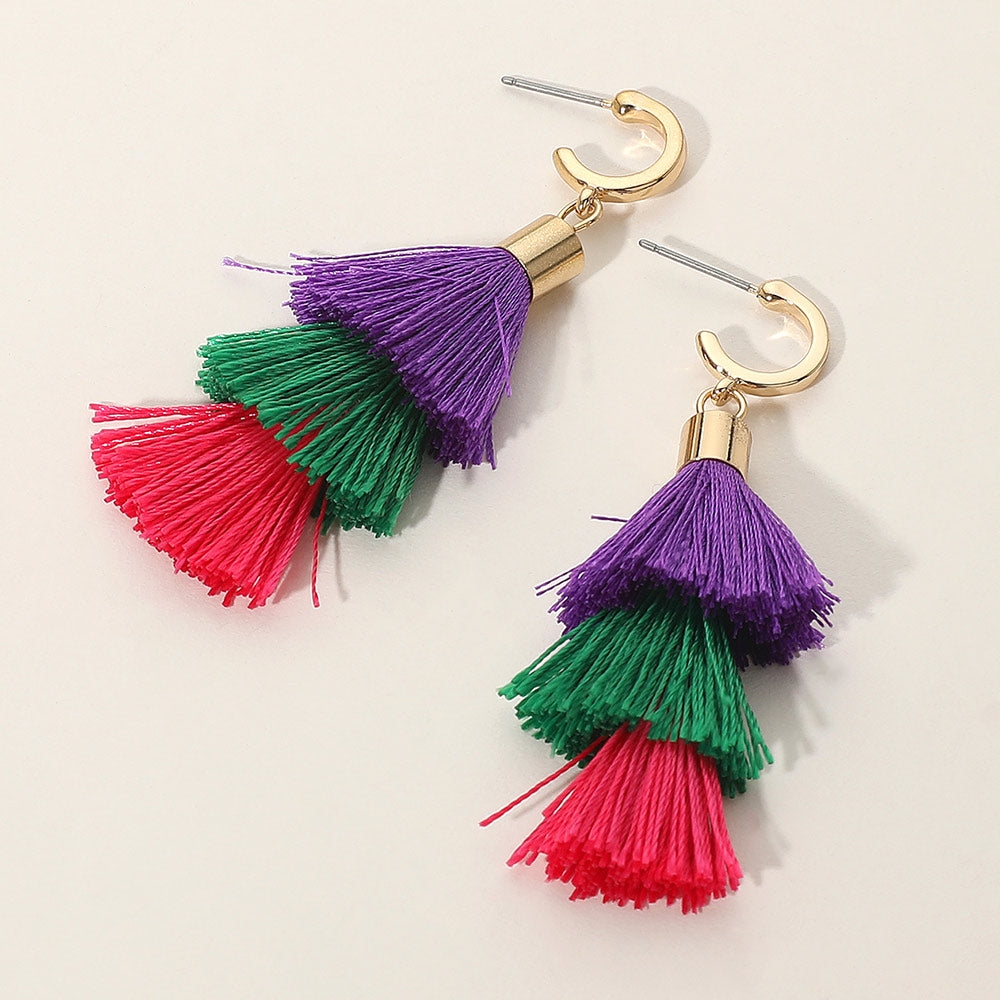 Madeline Love Fuchsia, Gold, Green, Purple Multi Color Tassel Drop Earrings