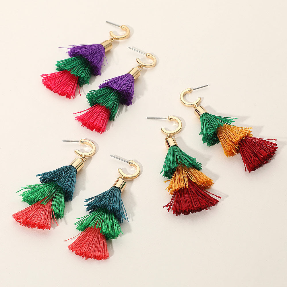 Madeline Love Fuchsia, Gold, Green, Purple Multi Color Tassel Drop Earrings - extra