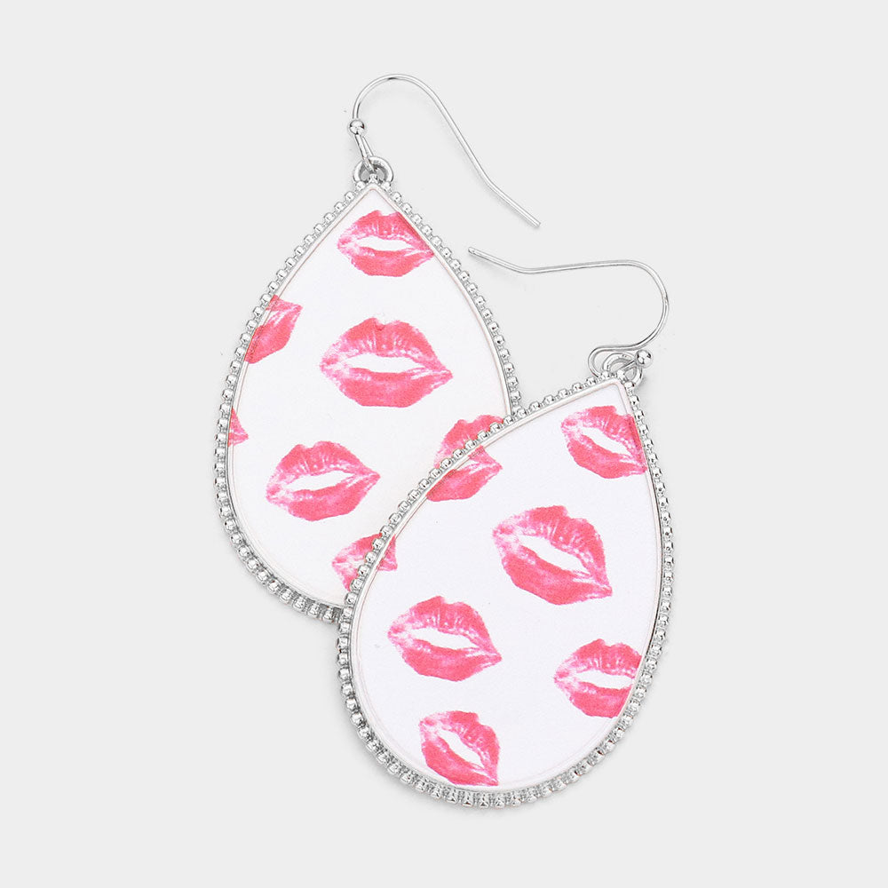 Madeline Love Rhodium Lip Patterned Teardrop Dangle Earrings