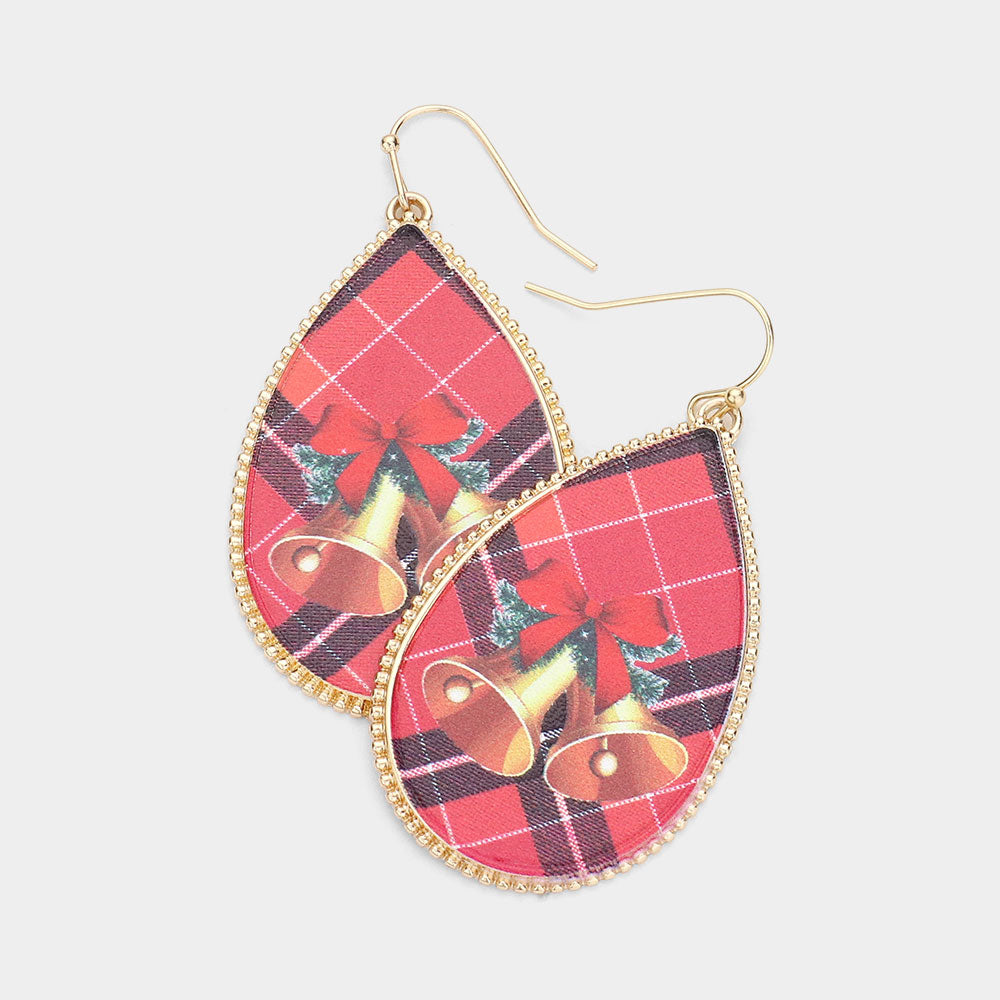 Madeline Love Gold Jingle Bell Printed Teardrop Dangle Earrings