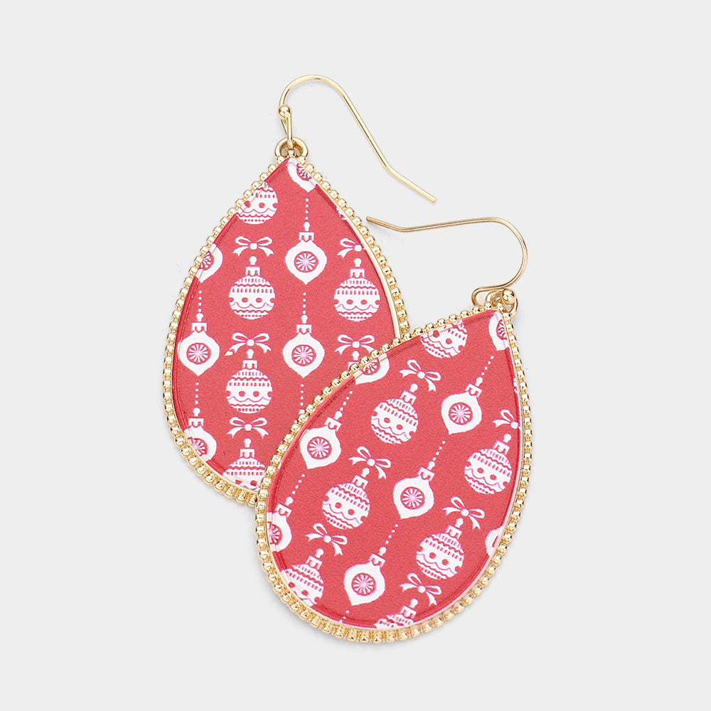 Madeline Love Gold Christmas Ornament Bulb Printed Teardrop Dangle Earrings