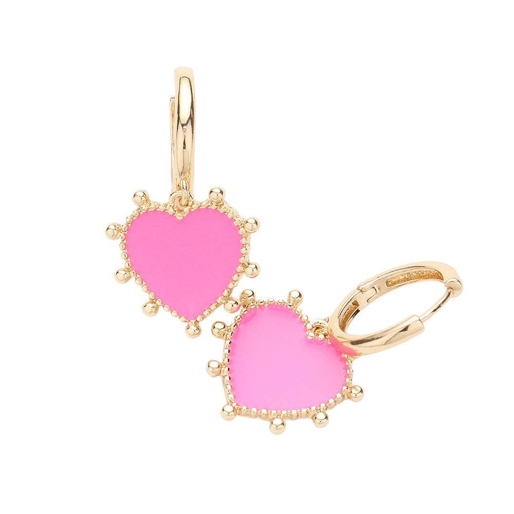 Enamel Heart Dangle Huggie Earrings add a touch of elegance to any outfit. The enamel hearts provide a pop of color, while the huggie design ensures a secure and comfortable fit. These earrings are a versatile and stylish addition to any jewelry collection, perfect for everyday wear or a special occasion. 