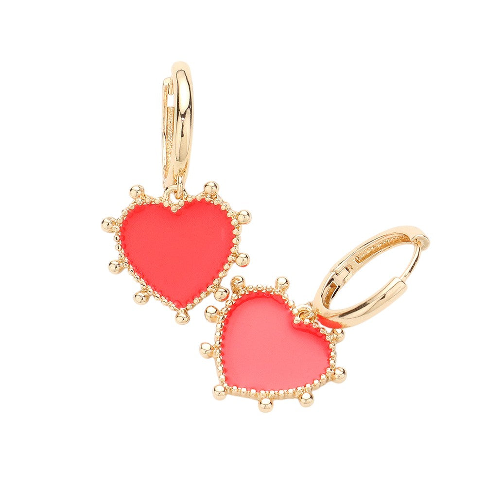 Enamel Heart Dangle Huggie Earrings add a touch of elegance to any outfit. The enamel hearts provide a pop of color, while the huggie design ensures a secure and comfortable fit. These earrings are a versatile and stylish addition to any jewelry collection, perfect for everyday wear or a special occasion. 