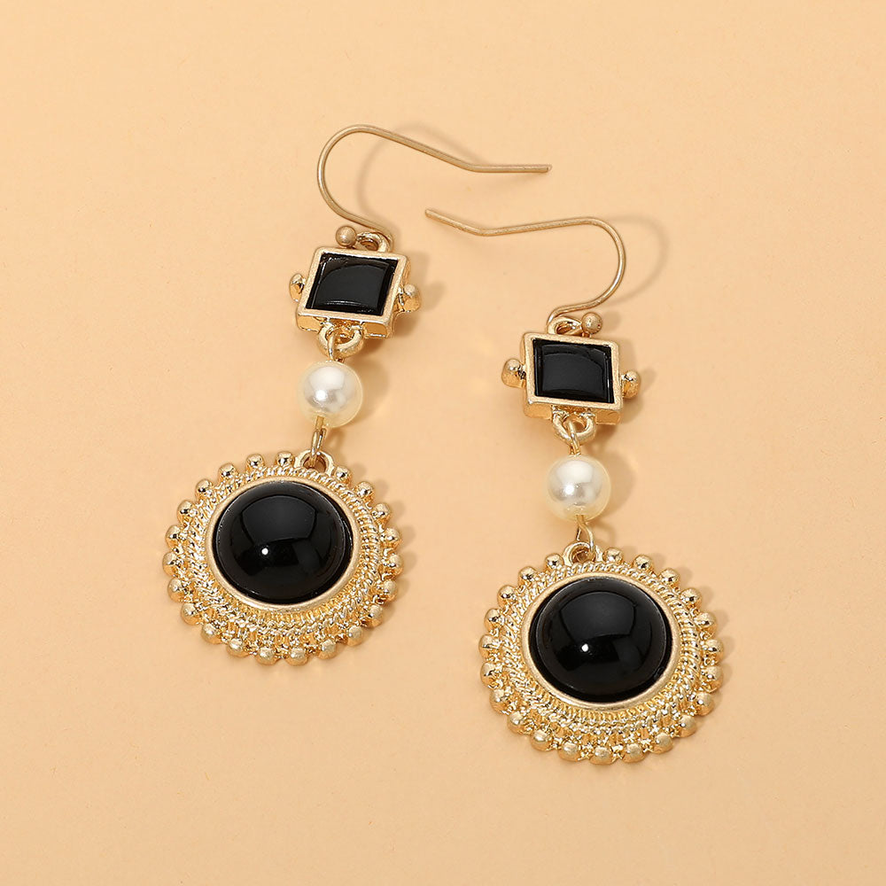 Madeline Love Black, Worn Gold Vintage Geometric Link Drop Earrings