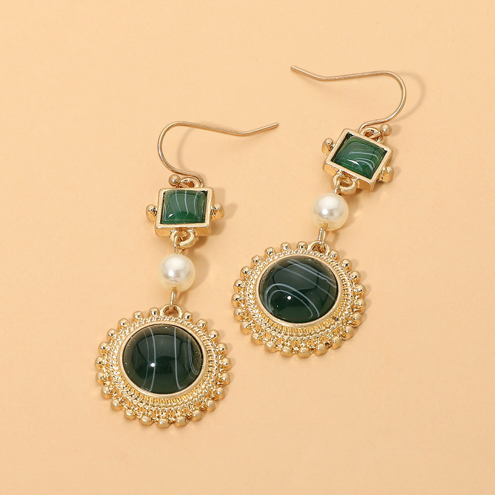 Madeline Love Green, Worn Gold Vintage Geometric Link Drop Earrings