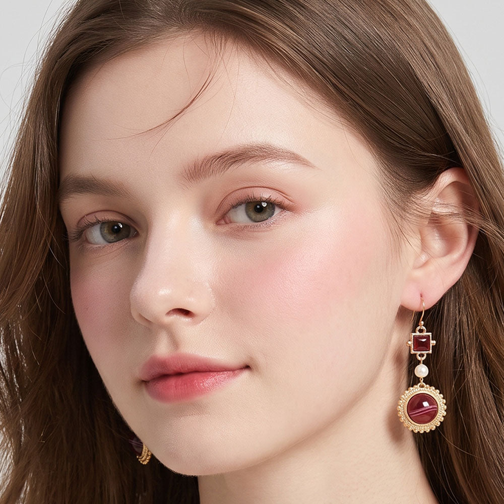 Madeline Love Red, Worn Gold Vintage Geometric Link Drop Earrings