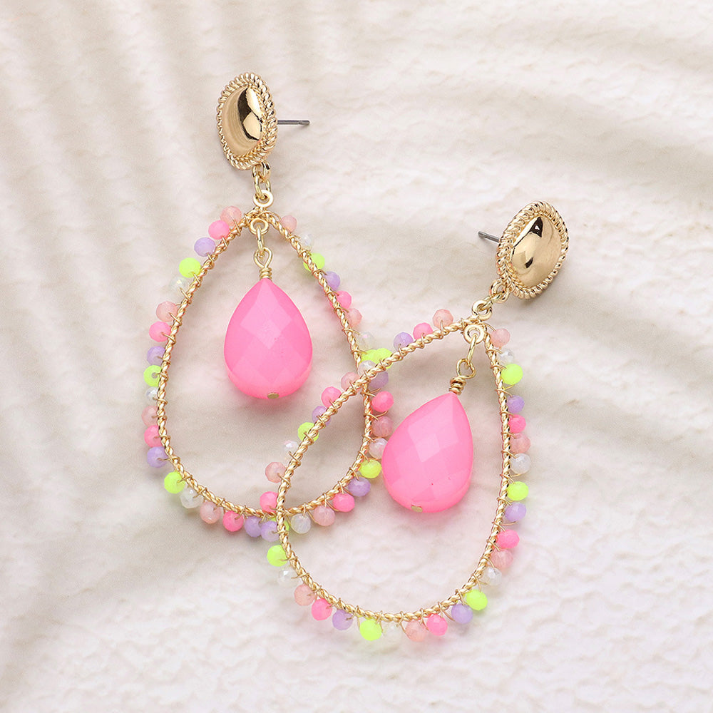 Madeline Love Multi Teardrop Stone Pointed Faceted Beaded Open Teardrop Dangle Earrings