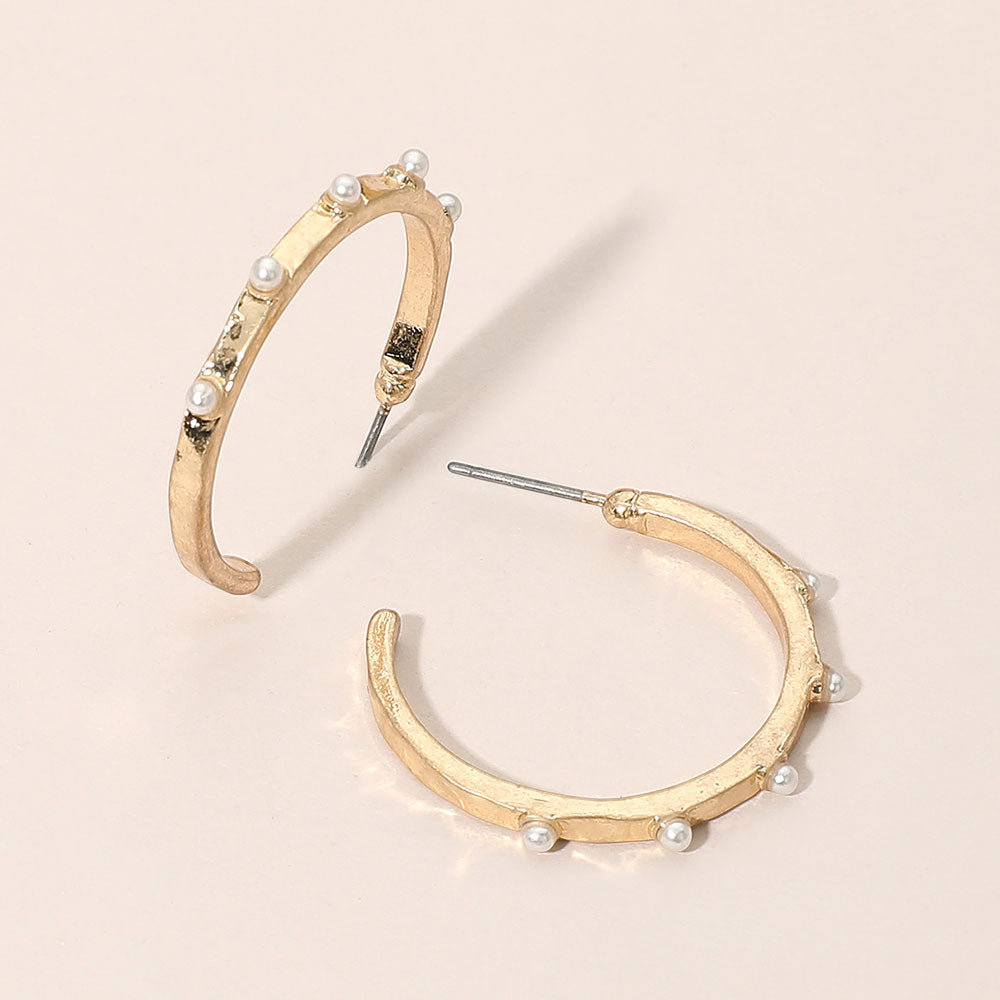 Madeline Love Worn Gold Pearl Accent Hoop Earrings