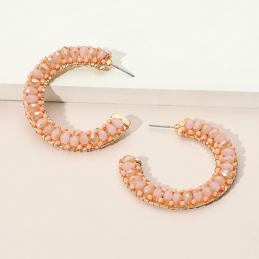 Madeline Love Gold, Peach Seed Beaded Hoop Earrings
