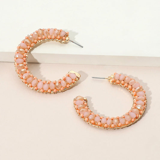 Madeline Love Gold, Peach Seed Beaded Hoop Earrings