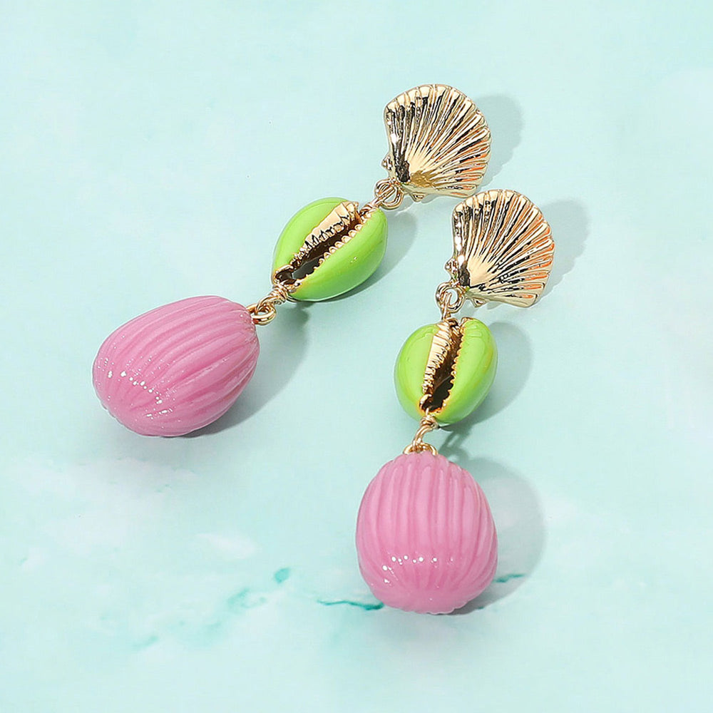 Madeline Love Green Enamel Sea Shell Puka Shell Link Drop Earrings