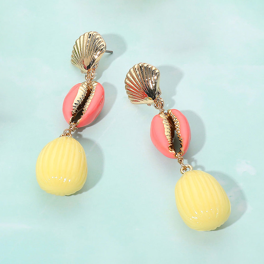 Madeline Love Pink Enamel Sea Shell Puka Shell Link Drop Earrings
