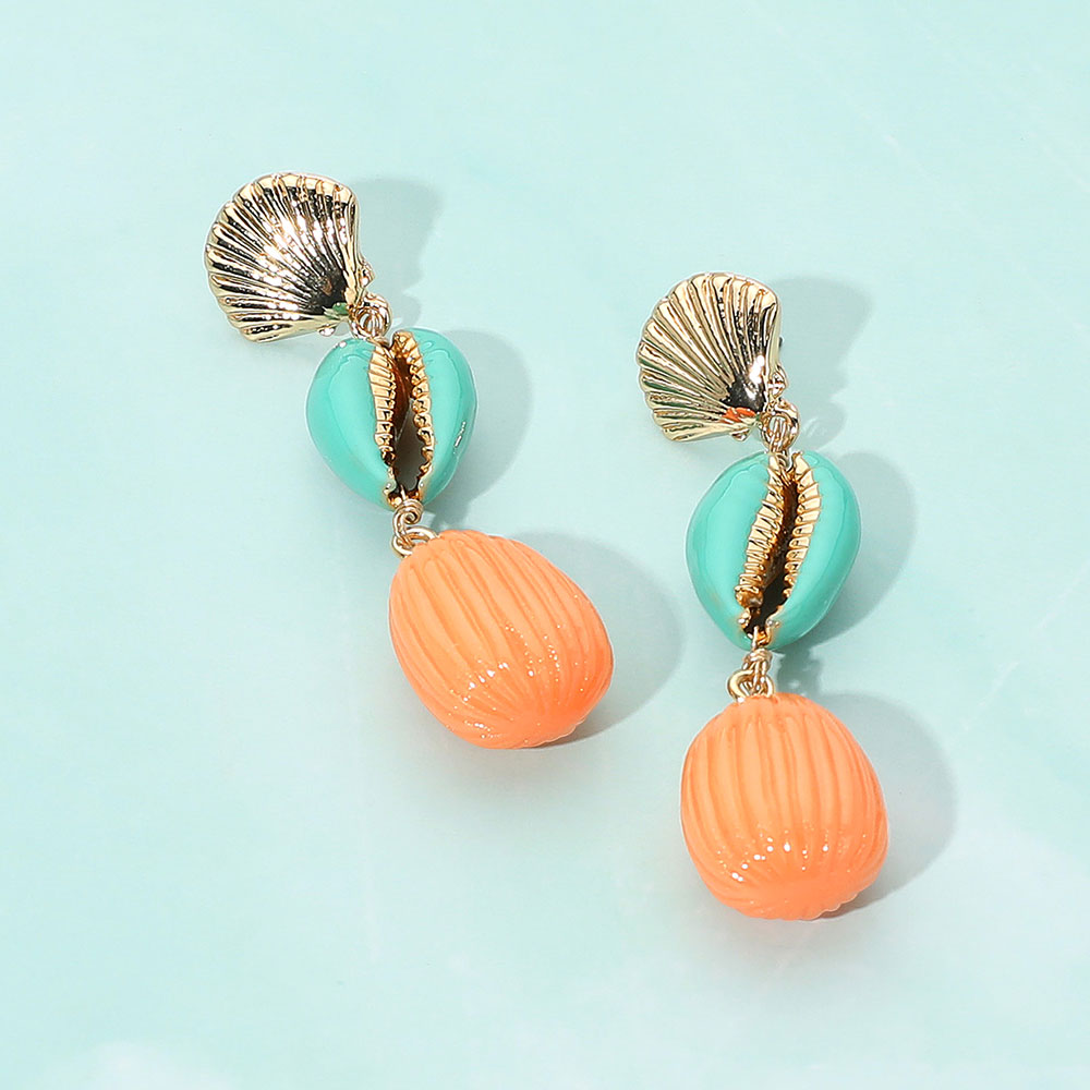 Madeline Love Turquoise Enamel Sea Shell Puka Shell Link Drop Earrings
