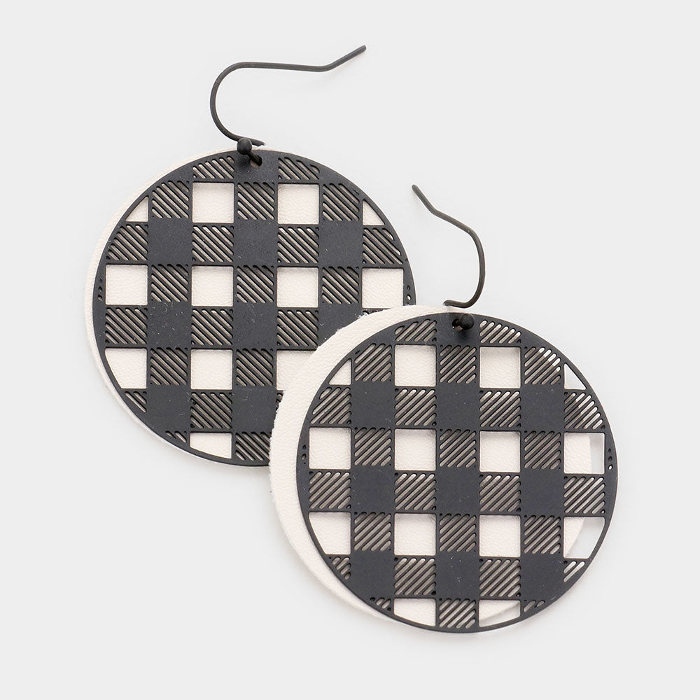 Madeline Love Black Slash Pattern Detail Faux Leather Round Earrings