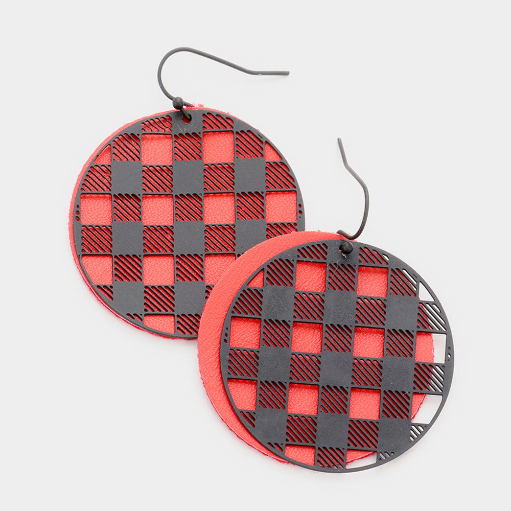 Madeline Love Red Slash Pattern Detail Faux Leather Round Earrings