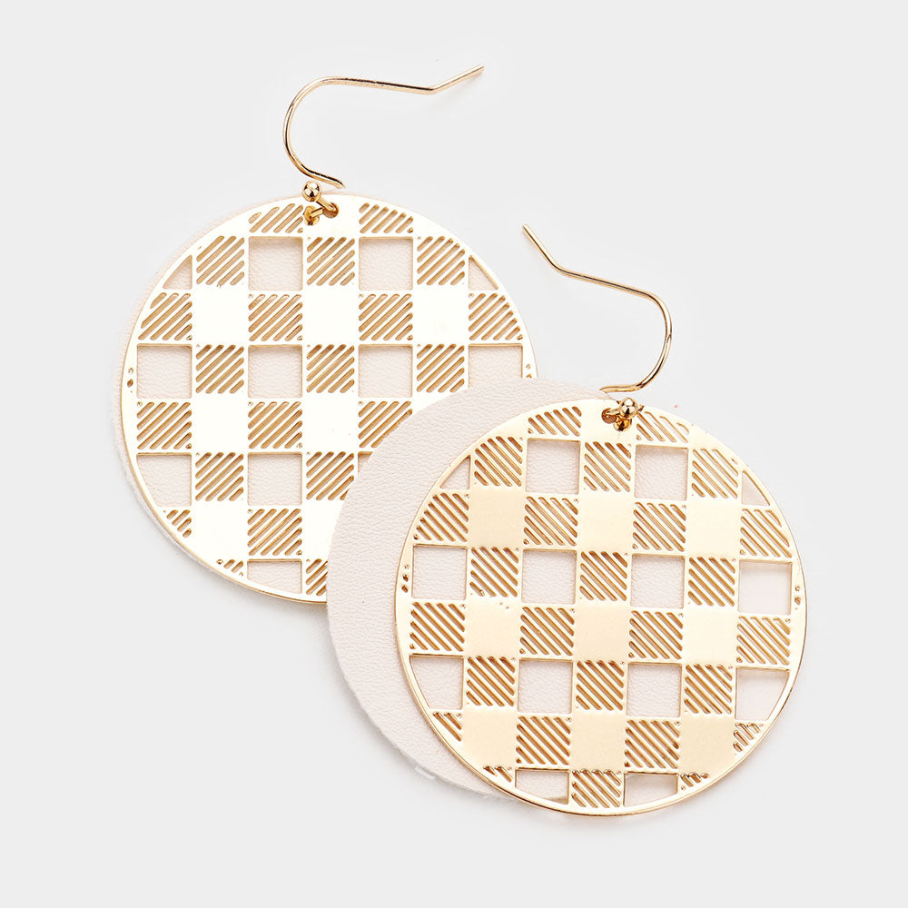 Madeline Love Ivory Slash Pattern Detail Faux Leather Round Earrings