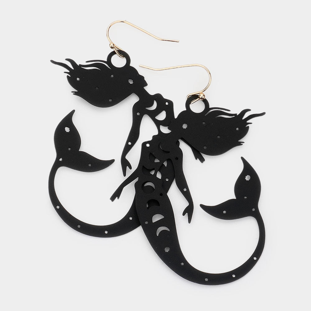 Madeline Love Black Brass Metal Cutout Mermaid Dangle Earrings