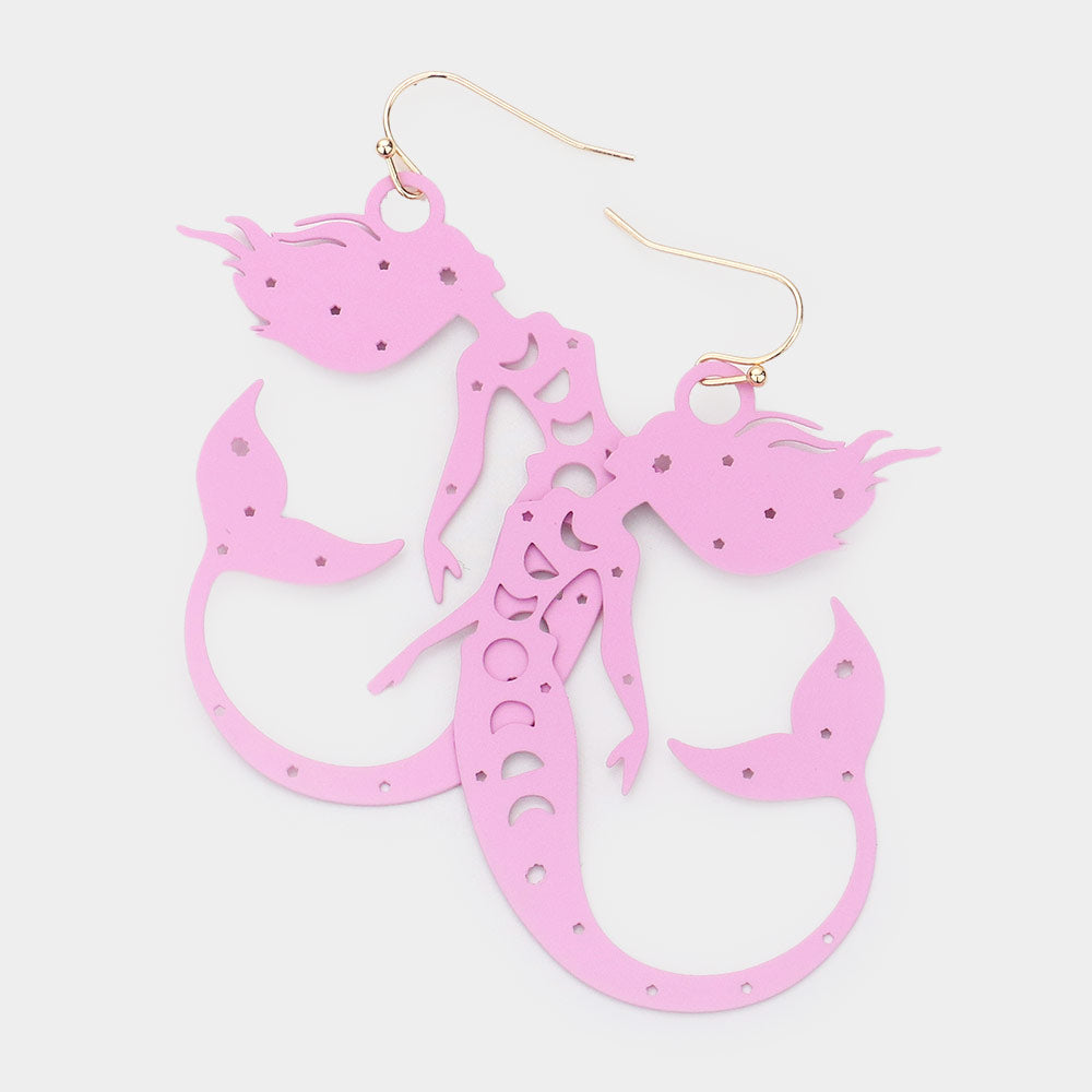 Madeline Love Pink Brass Metal Cutout Mermaid Dangle Earrings