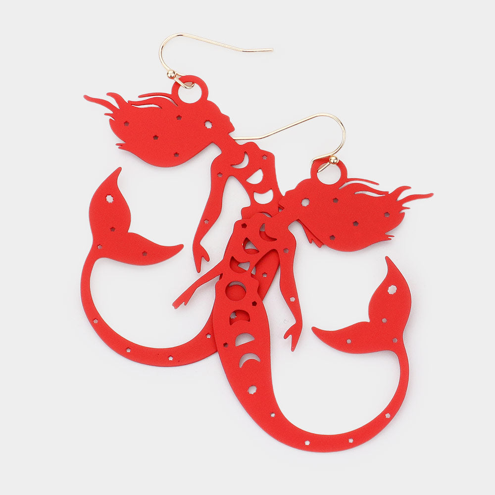 Madeline Love Red Brass Metal Cutout Mermaid Dangle Earrings