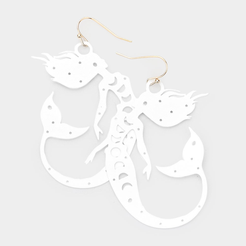 Madeline Love White Brass Metal Cutout Mermaid Dangle Earrings