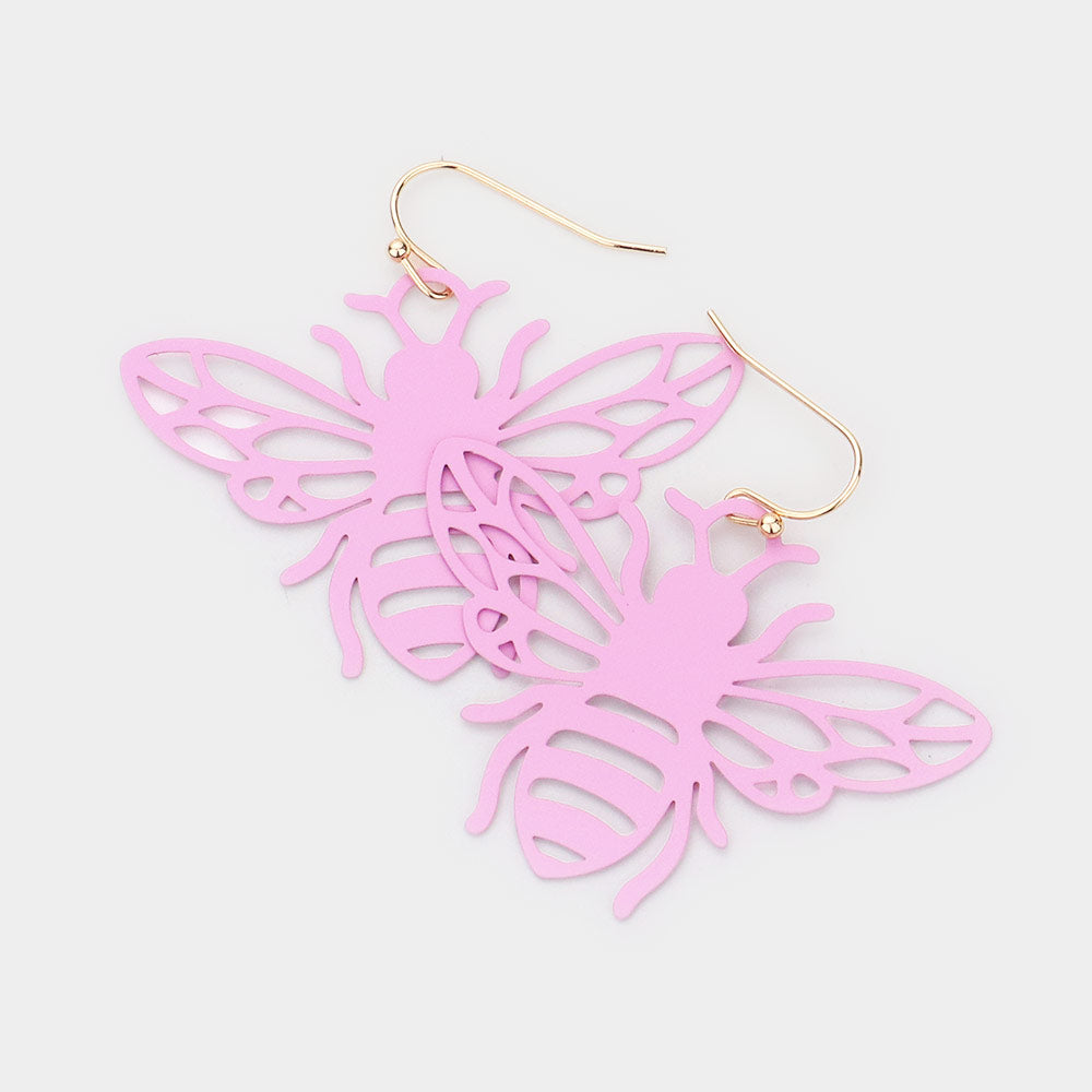 Madeline Love Pink Brass Metal Cutout Honey Bee Dangle Earrings