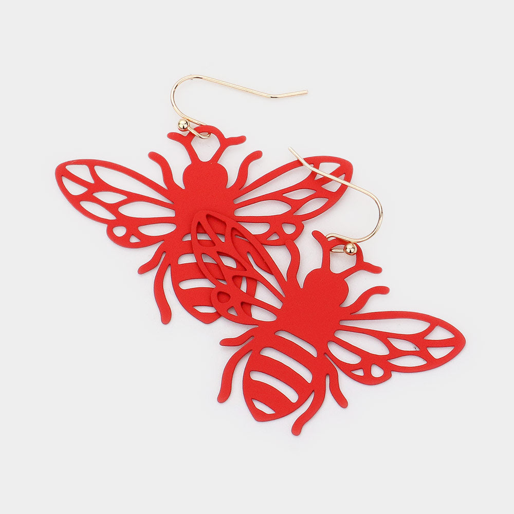 Madeline Love Red Brass Metal Cutout Honey Bee Dangle Earrings