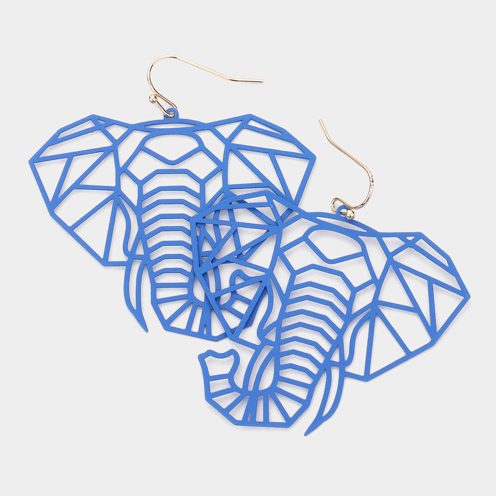 Madeline Love Blue Brass Metal Cutout Elephant Dangle Earrings