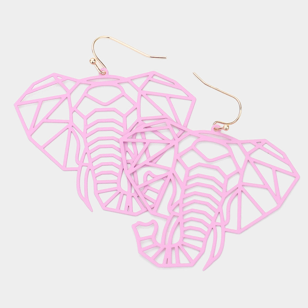 Madeline Love Pink Brass Metal Cutout Elephant Dangle Earrings