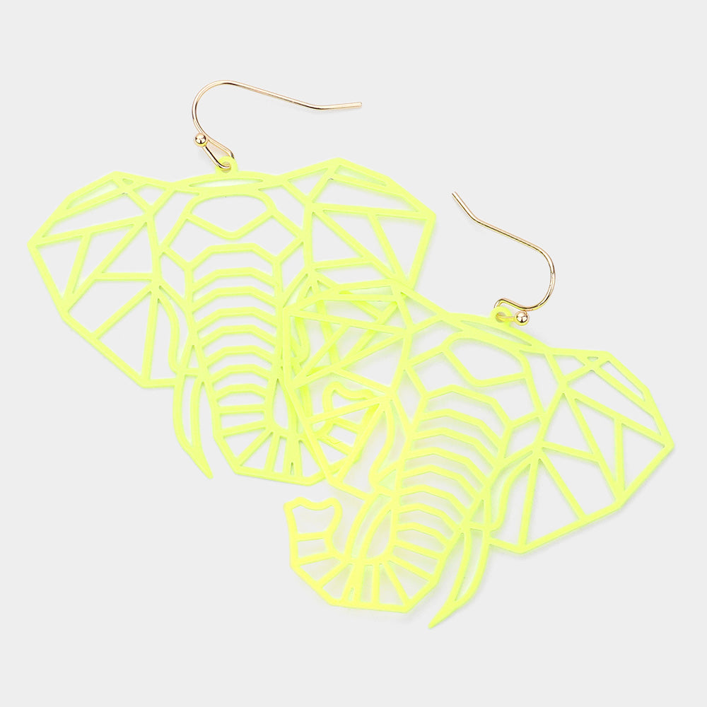 Madeline Love Neon, Yellow Brass Metal Cutout Elephant Dangle Earrings