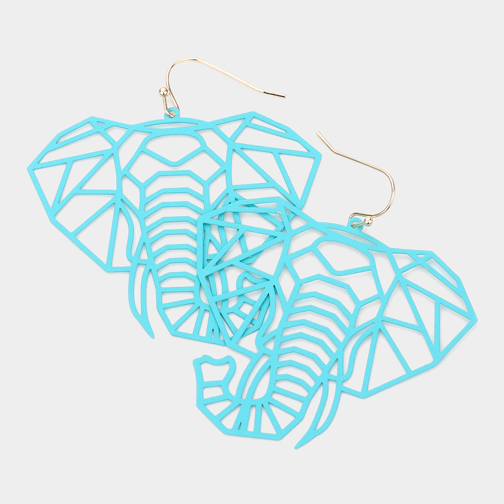 Madeline Love Turquoise Brass Metal Cutout Elephant Dangle Earrings