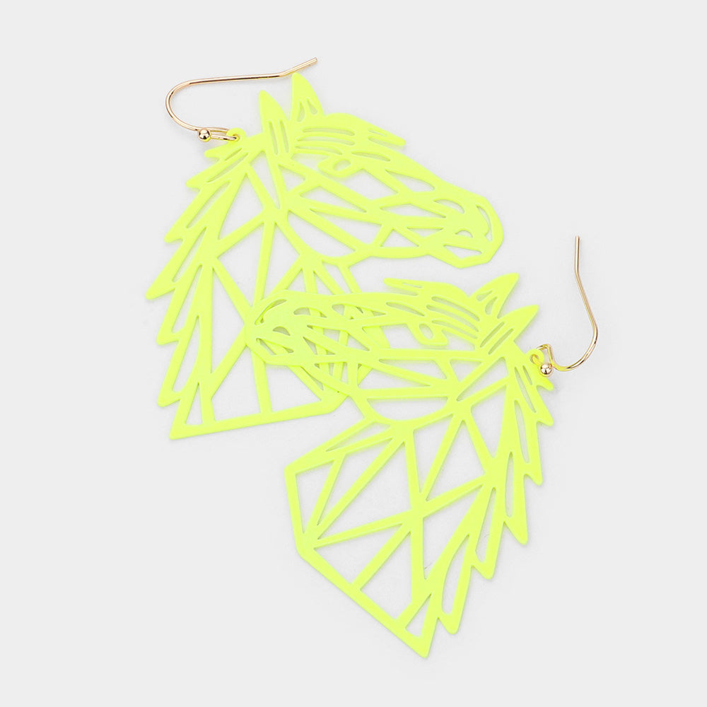 Madeline Love Neon, Yellow Brass Metal Cutout Horse Dangle Earrings
