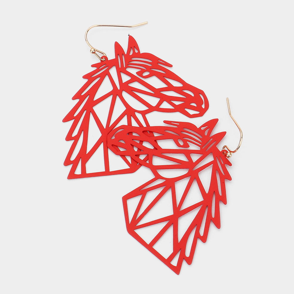 Madeline Love Red Brass Metal Cutout Horse Dangle Earrings