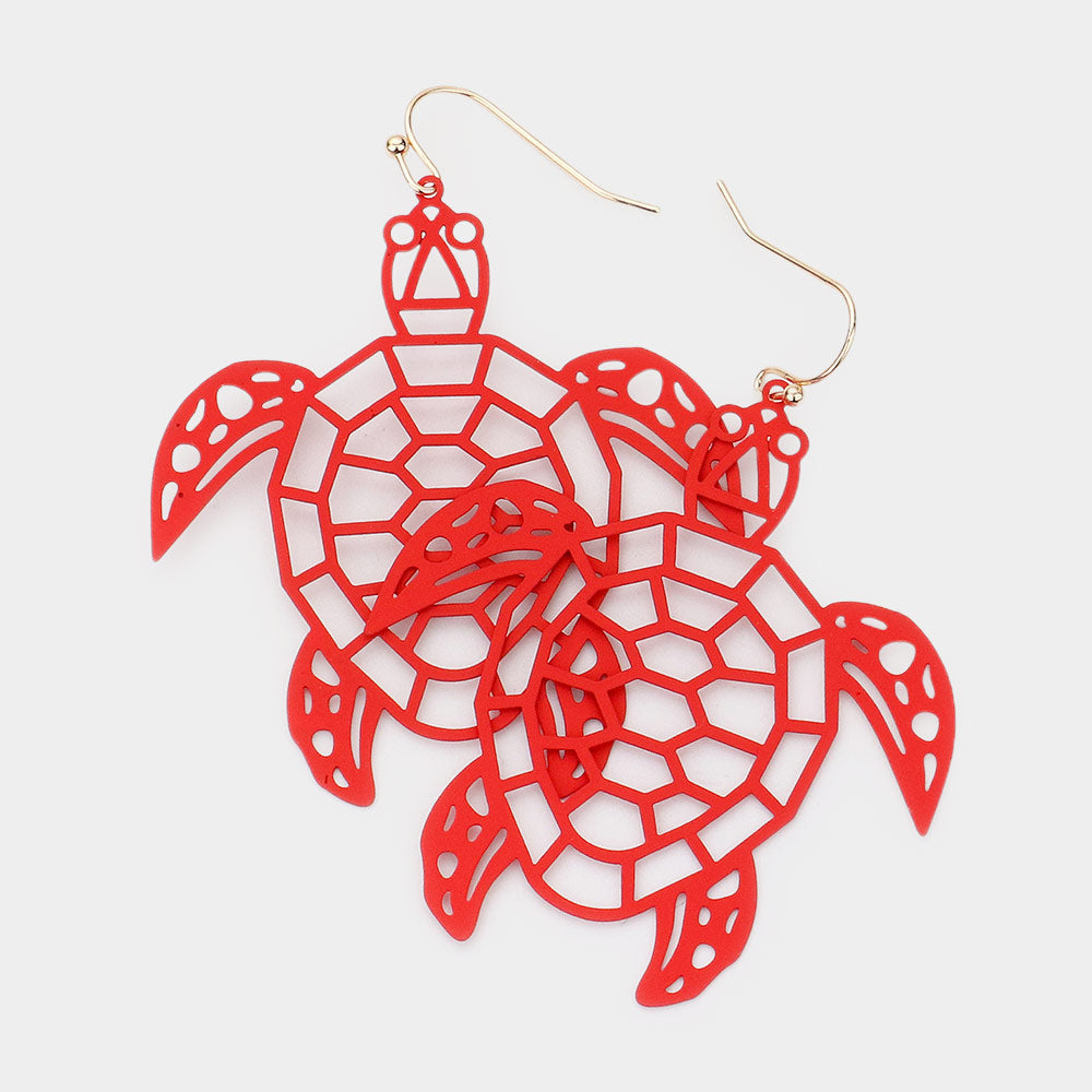 Madeline Love Red Brass Metal Cutout Turtle Dangle Earrings
